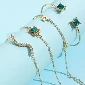 Vintage Style Thin Chain Star Green Bracelet Set (4 Pcs)